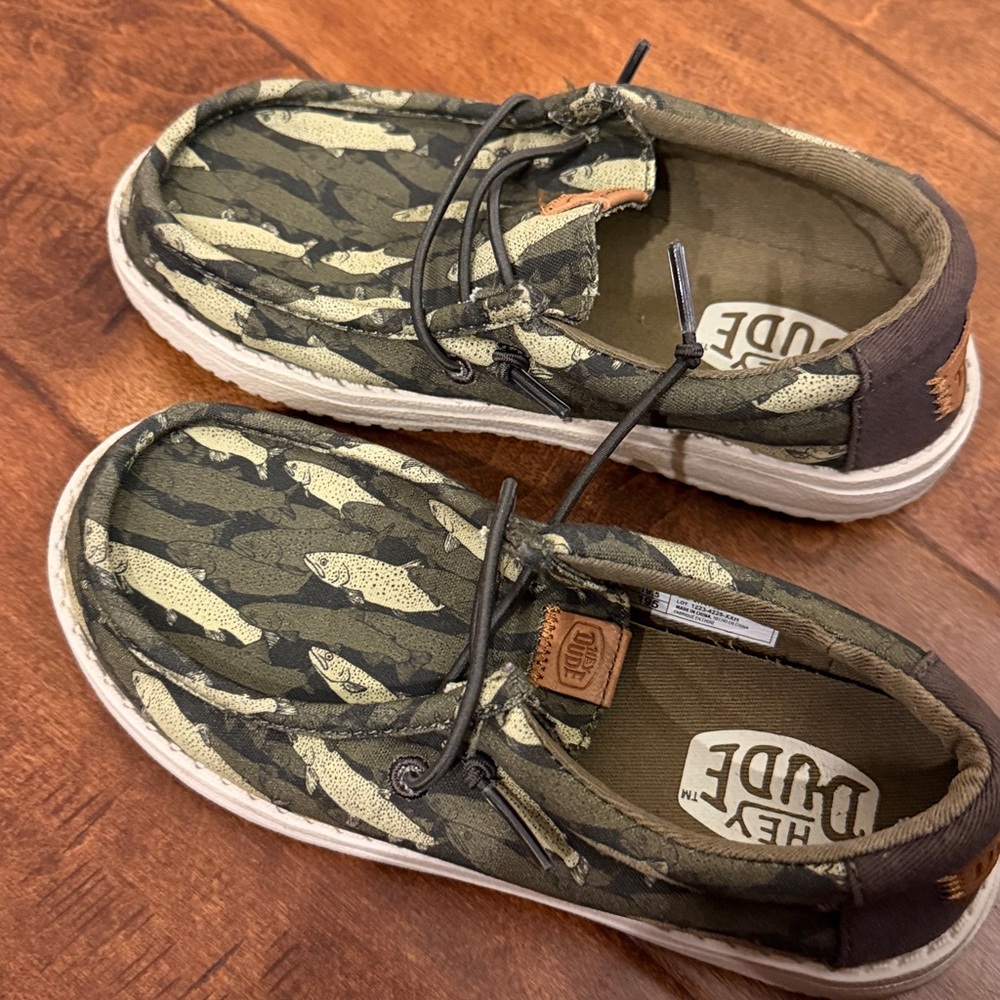 Hey Dude Green and Tan Camo Loafers